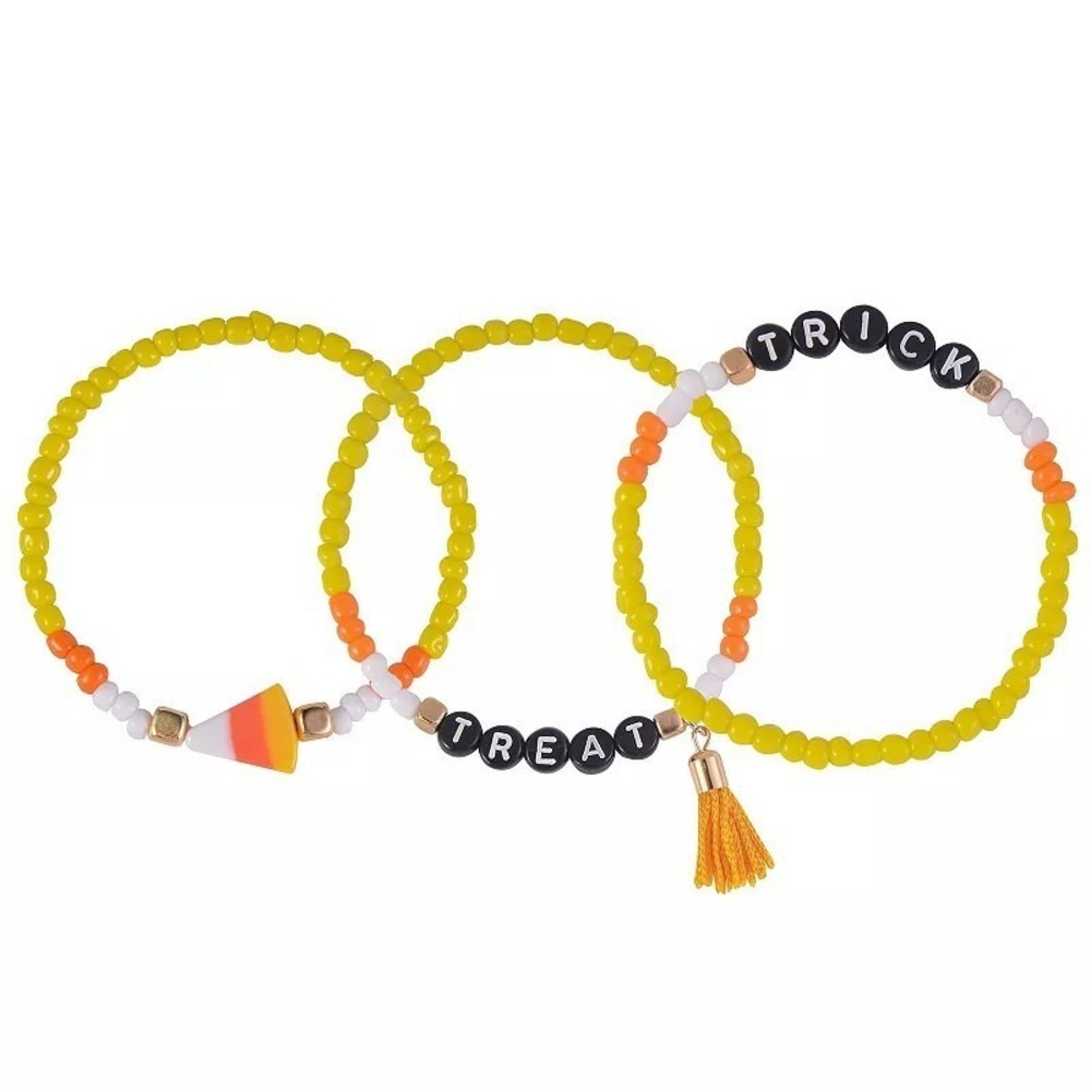 Trick or Treat Beaded Stretch Bracelet Set 3 Pc Gold NWT